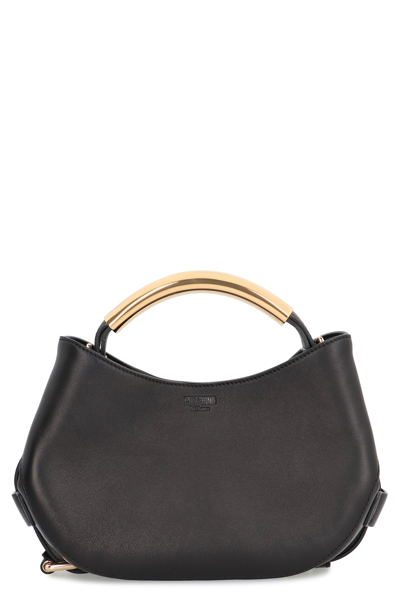 Moschino Leather With Gold-Tone Handle Shoulder Bag — Black