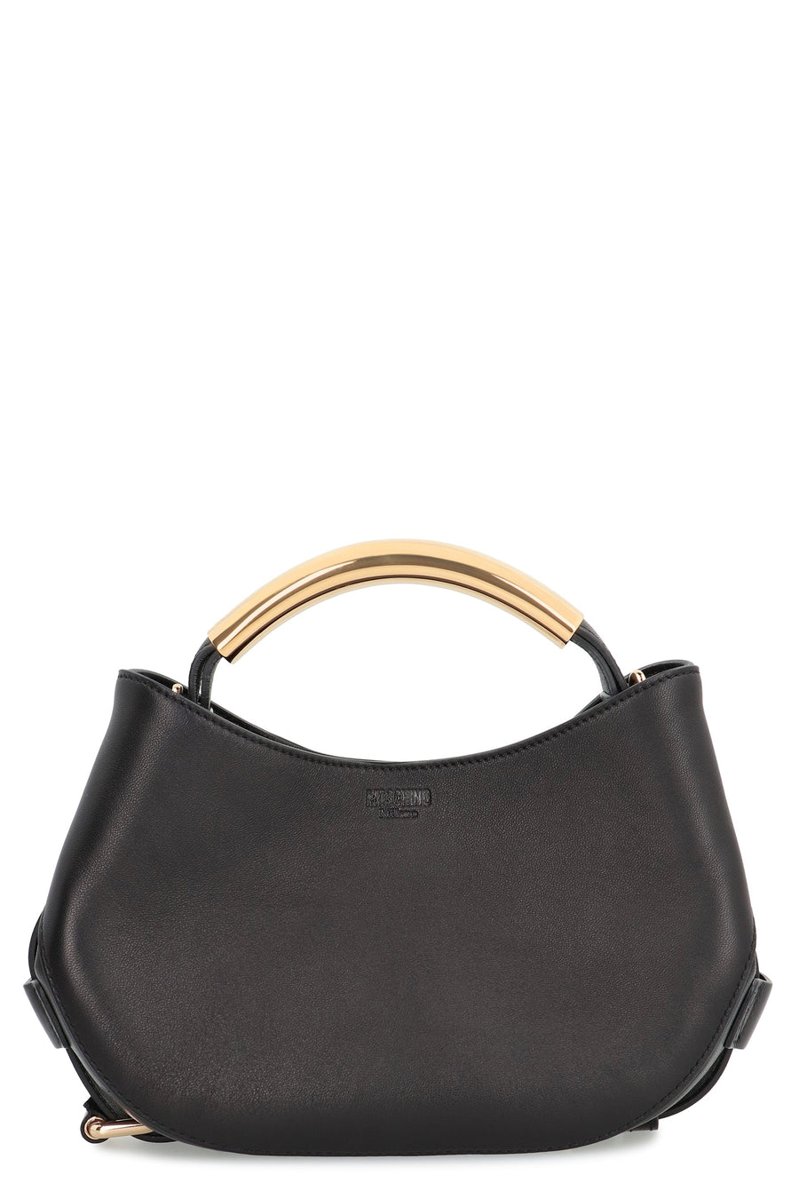 Moschino Leather With Gold-Tone Handle Shoulder Bag — Black