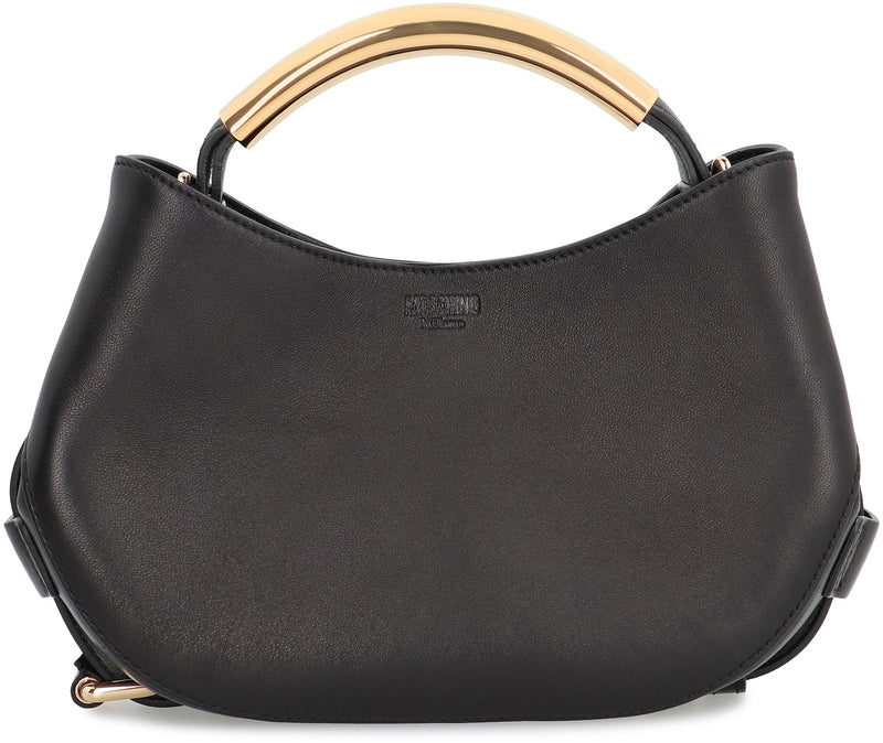 Moschino Leather With Gold-Tone Handle Shoulder Bag — Black
