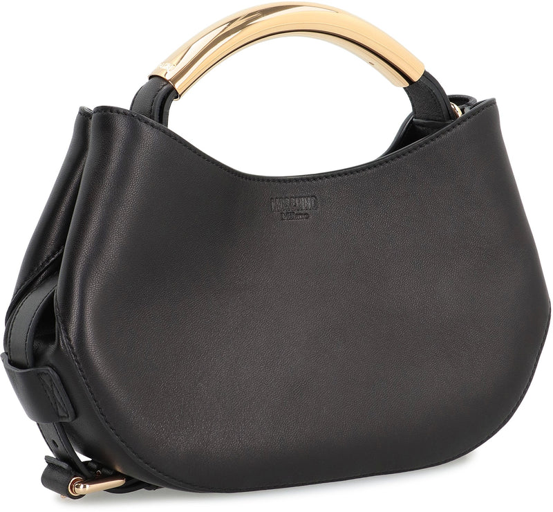 Moschino Leather With Gold-Tone Handle Shoulder Bag — Black