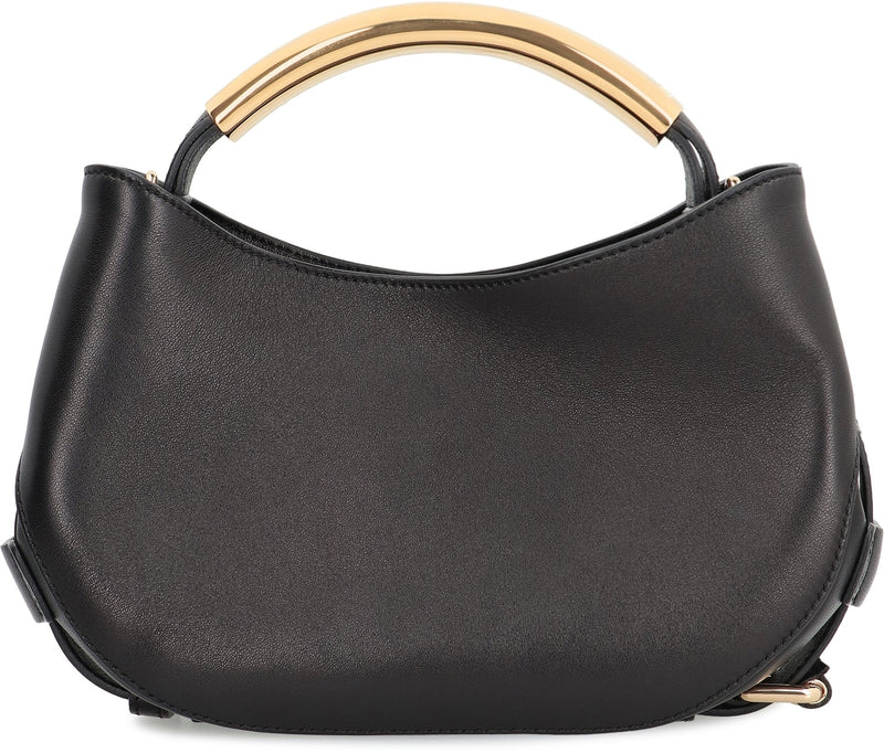 Moschino Leather With Gold-Tone Handle Shoulder Bag — Black