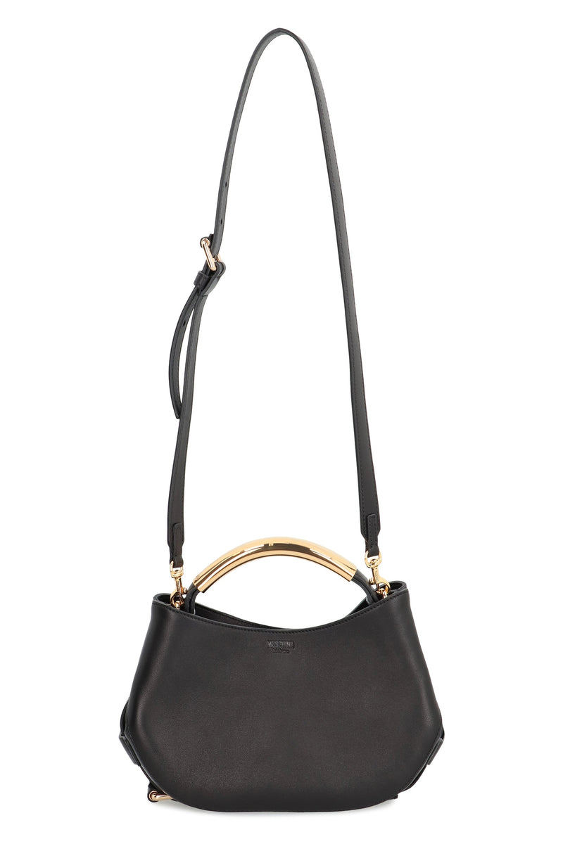 Moschino Leather With Gold-Tone Handle Shoulder Bag — Black