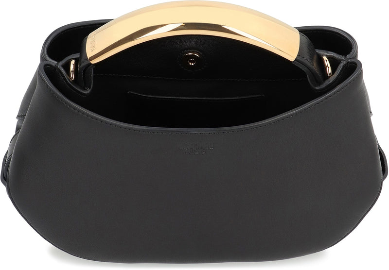 Moschino Leather With Gold-Tone Handle Shoulder Bag — Black