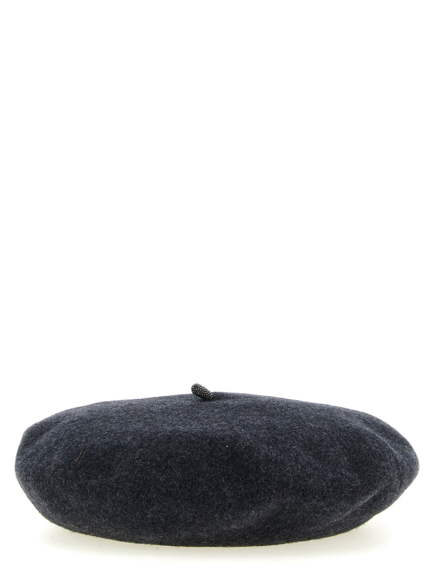 Brunello Cucinelli Monile-Embellished Wool Beret — Anthracite Pure Berets