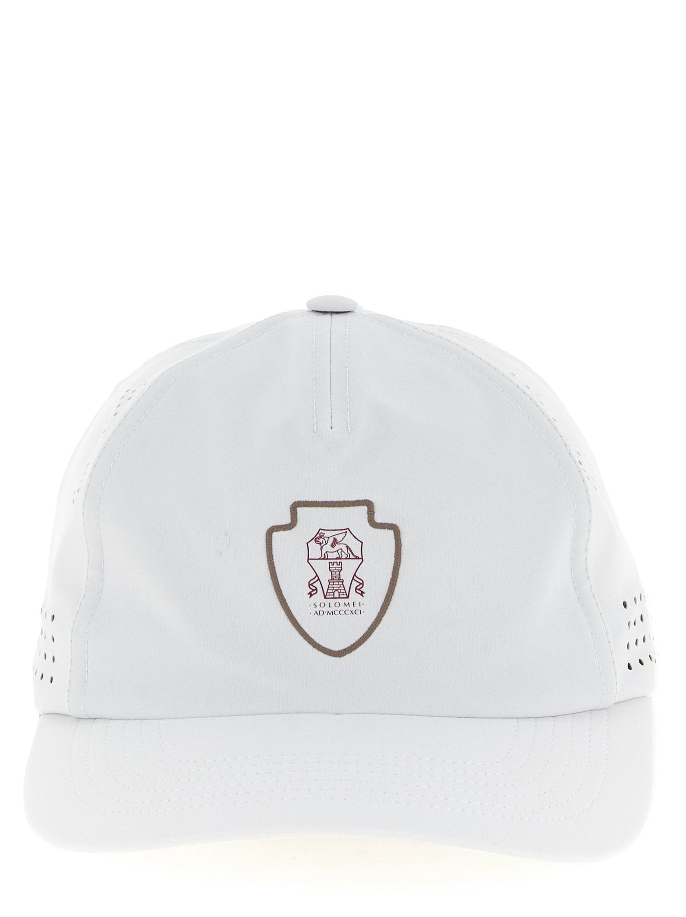 Brunello Cucinelli Tennis Logo Embroidery Baseball Cap — White Caps