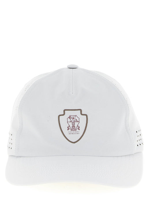 Brunello Cucinelli Tennis Logo Embroidery Baseball Cap — White Caps