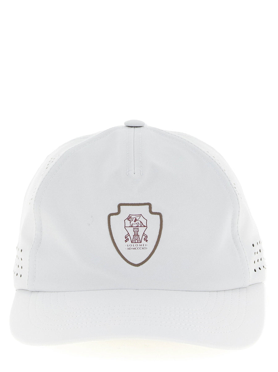 Brunello Cucinelli Tennis Logo Embroidery Baseball Cap — White Caps