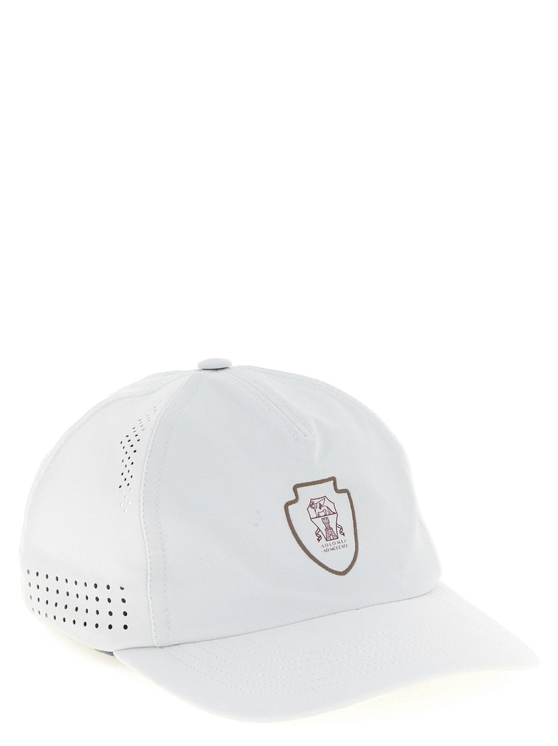 Brunello Cucinelli Tennis Logo Embroidery Baseball Cap — White Caps