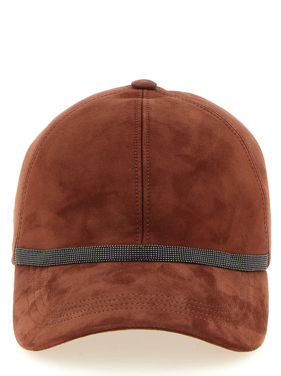 Brunello Cucinelli Suede With Monile Band Baseball Cap — Brown Caps