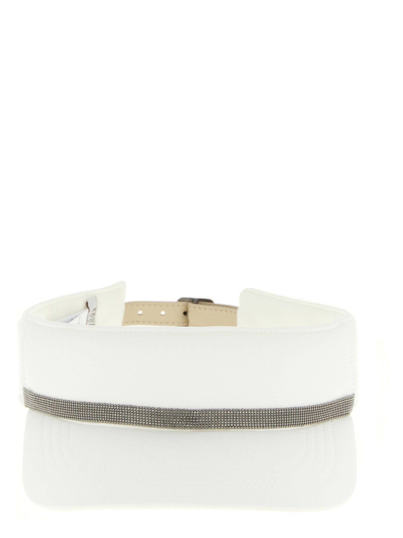 Brunello Cucinelli Monile-Embellished Visor — White Technical Fabric Visors