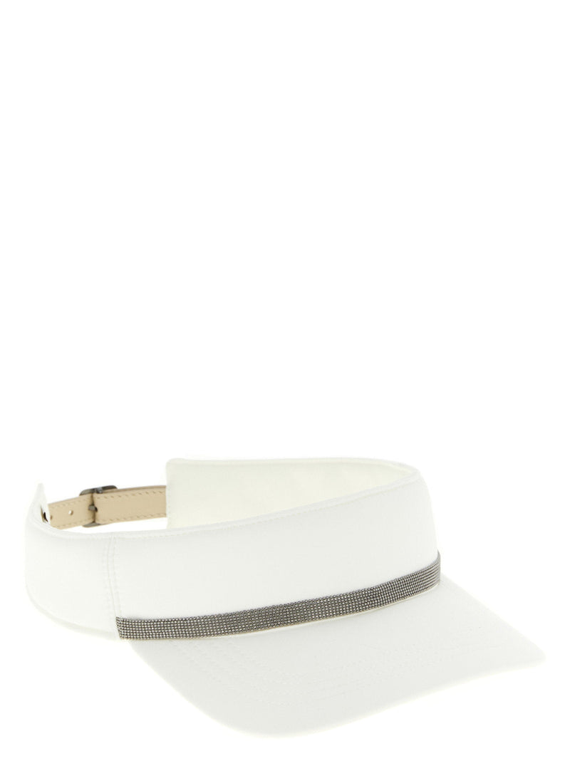 Brunello Cucinelli Monile-Embellished Visor — White Technical Fabric Visors