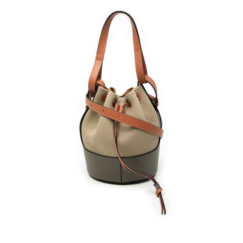 Small Canvas and Leather Balloon Bucket Bag