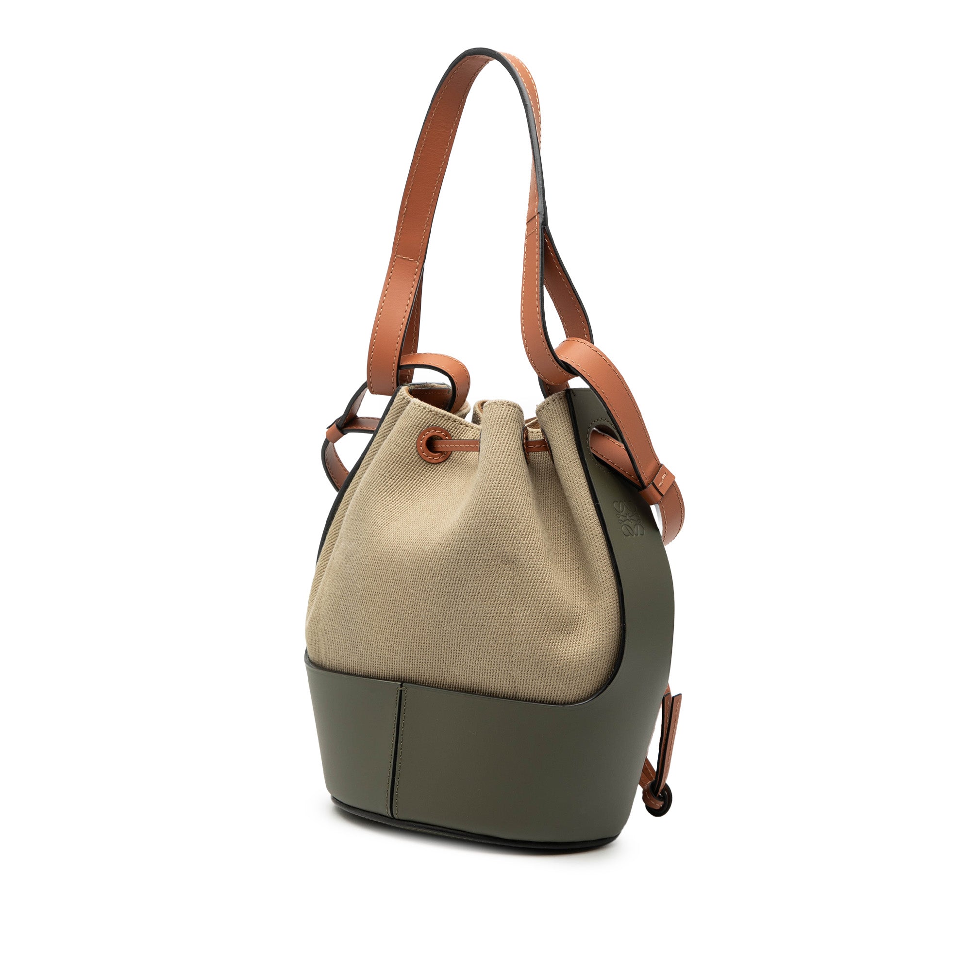 Small Canvas and Leather Balloon Bucket Bag - Image 2