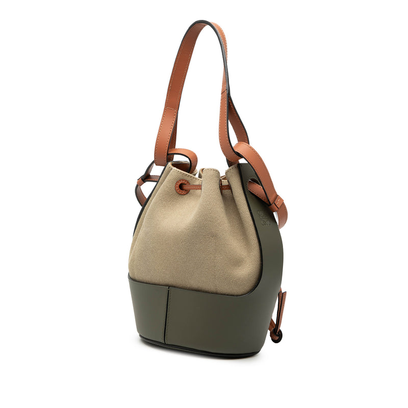 Small Canvas and Leather Balloon Bucket Bag - Image 2
