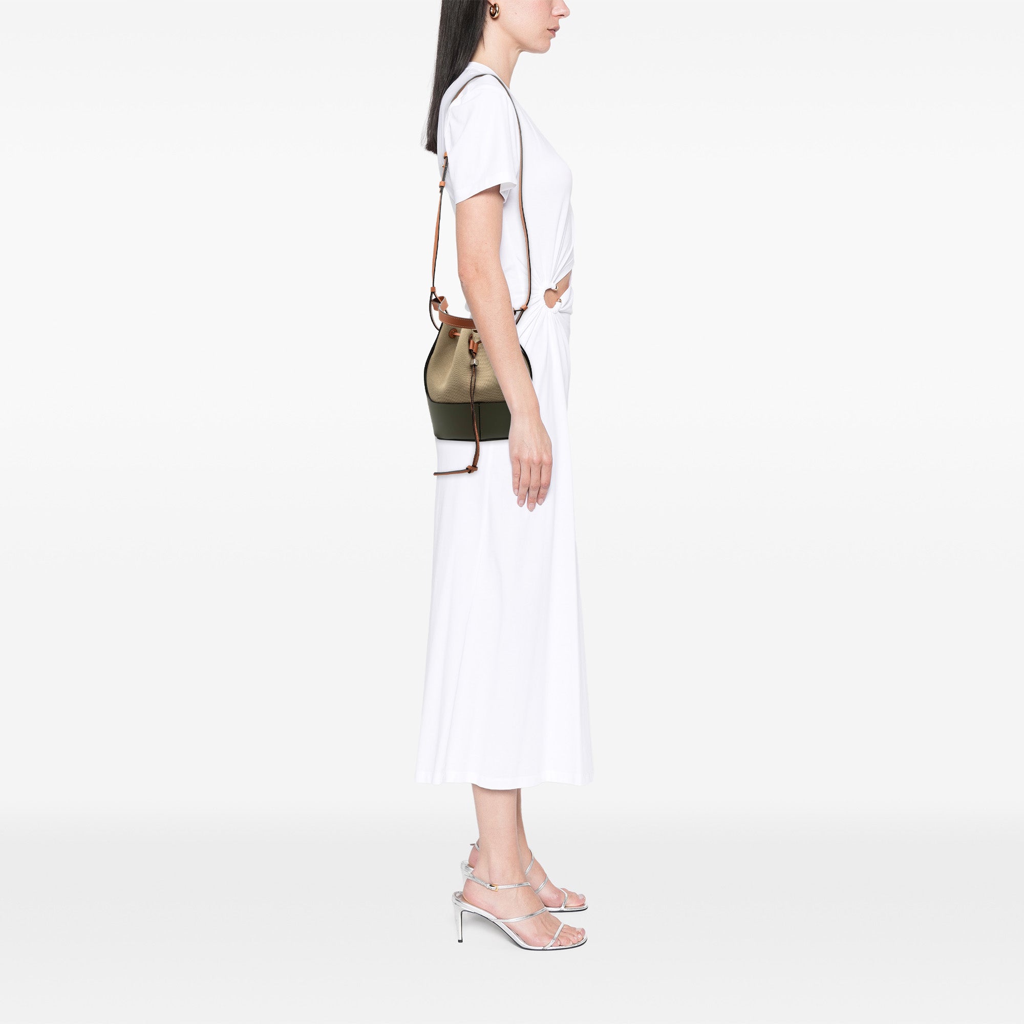 Small Canvas and Leather Balloon Bucket Bag - Image 7