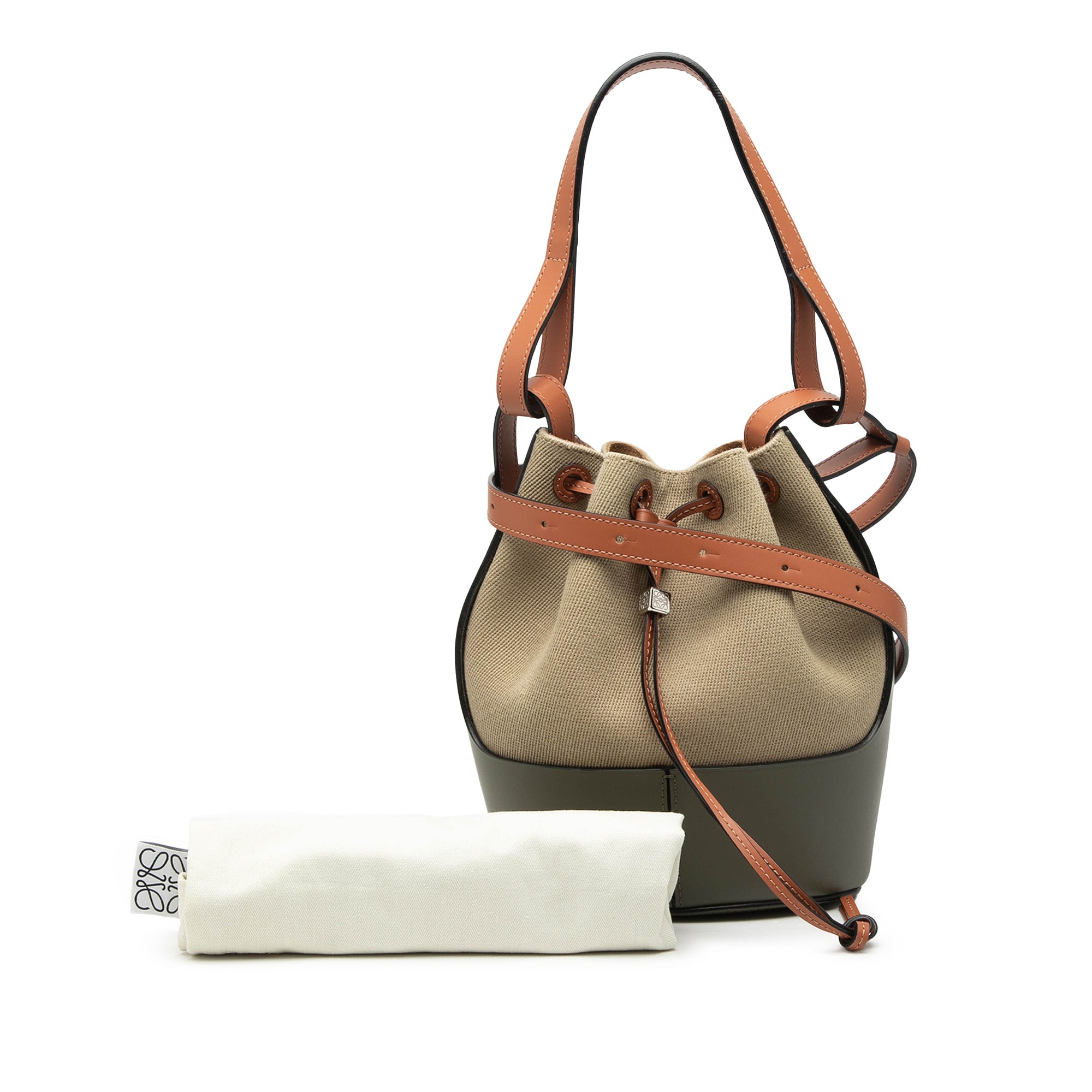 Small Canvas and Leather Balloon Bucket Bag - Image 8