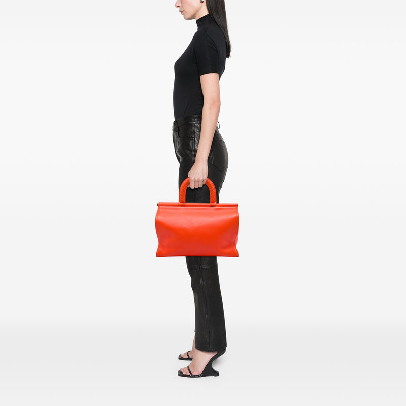 Leather Intrecciato Frame Top Handle Bag - Image 5