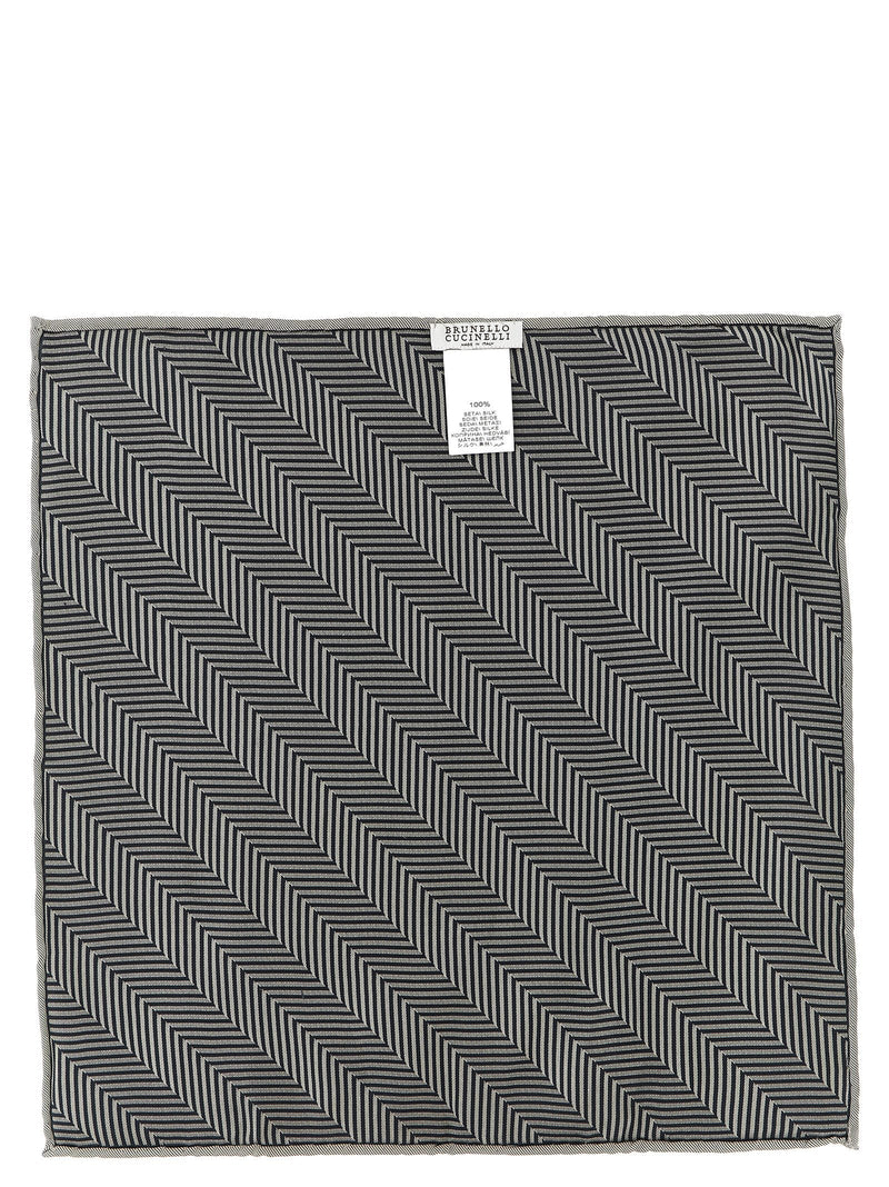 Brunello Cucinelli Chevron Silk Pocket Square — Black Pure Accessory