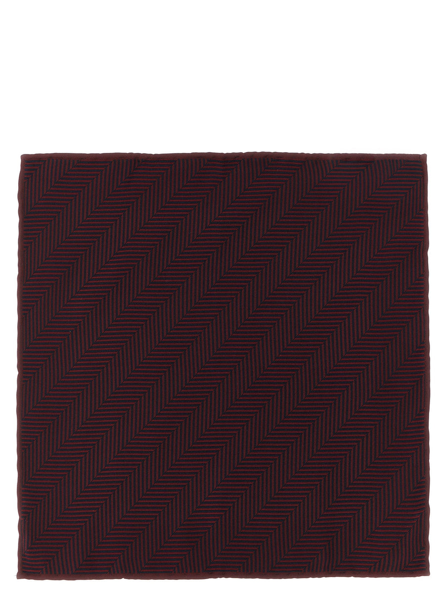 Brunello Cucinelli Chevron Jacquard Silk Pocket Square — Burgundy Pure Accessory