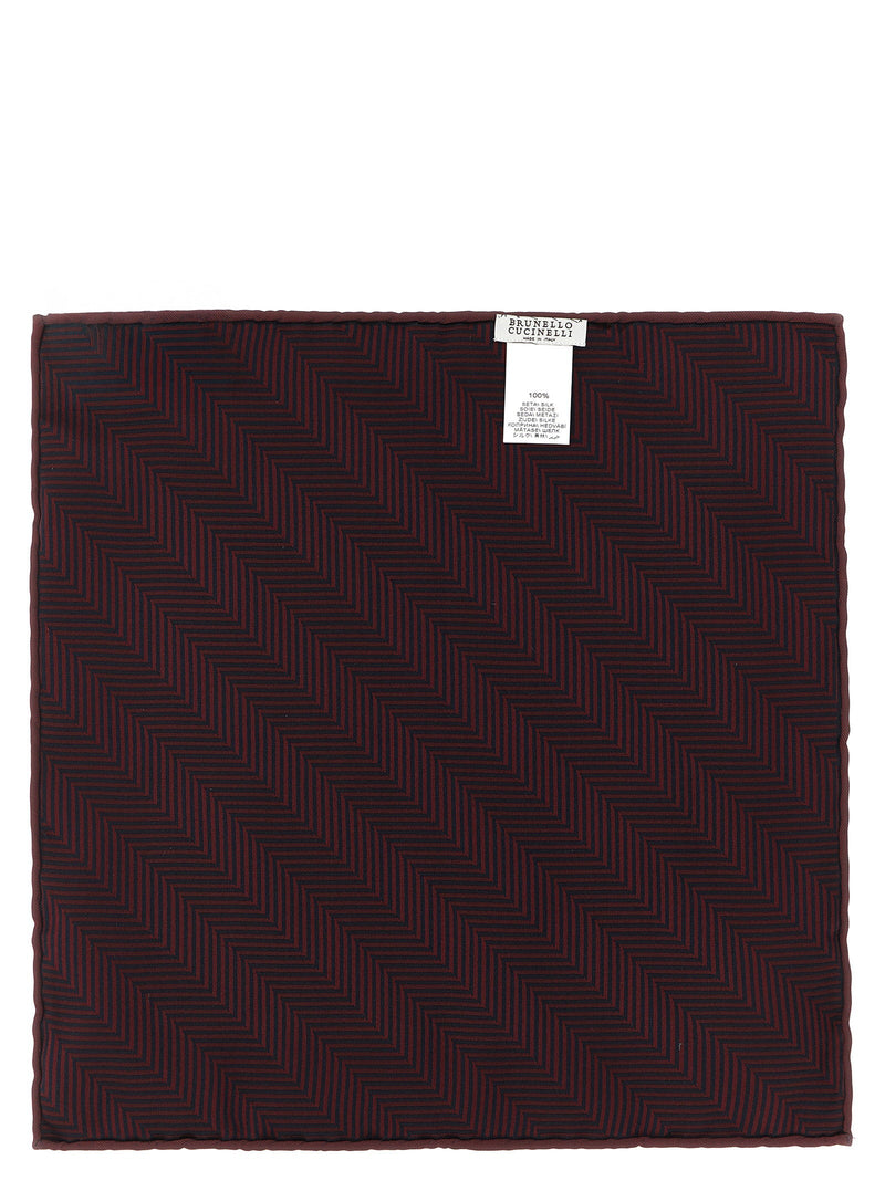 Brunello Cucinelli Chevron Jacquard Silk Pocket Square — Burgundy Pure Accessory