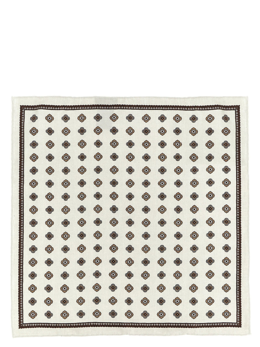 Brunello Cucinelli Medaglione-Print Silk Scarf — Cream Pure Scarfs