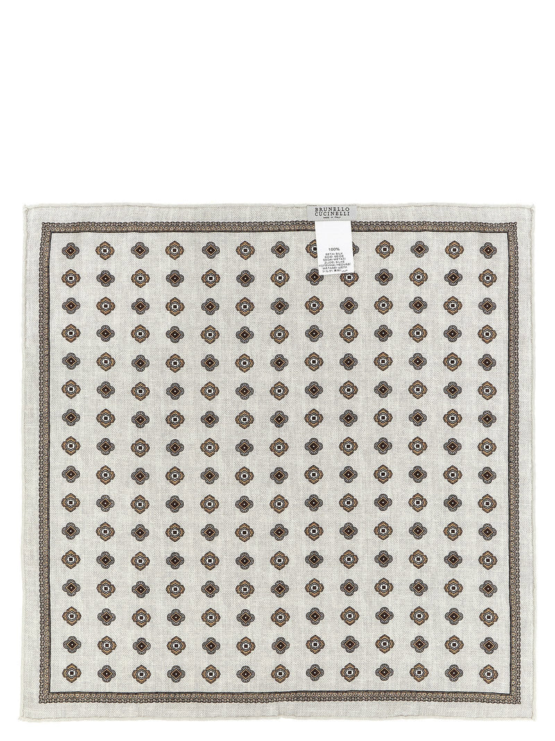 Brunello Cucinelli Medaglione-Print Silk Scarf — Cream Pure Scarfs