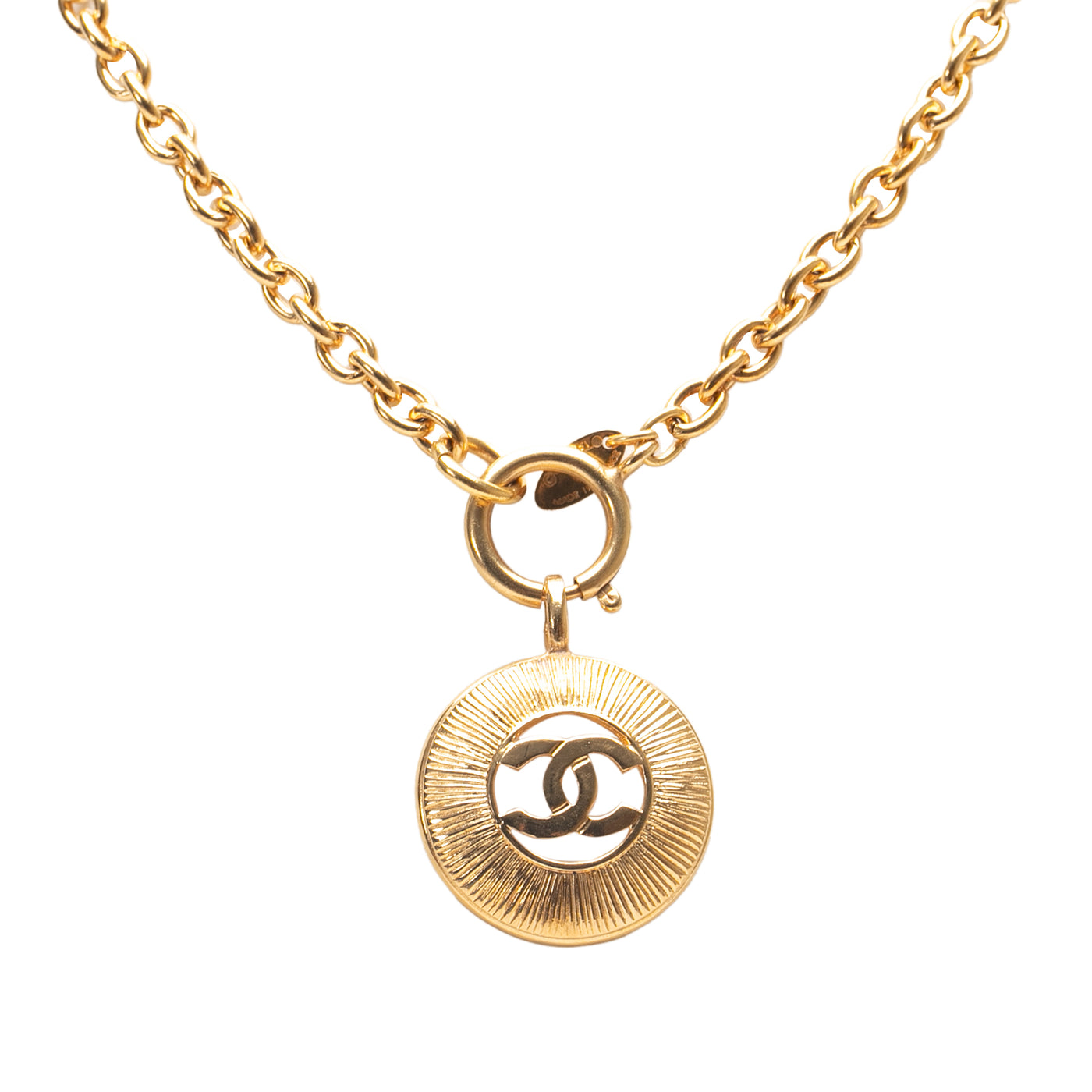 Gold Plated CC Round Pendant Necklace - Image 1