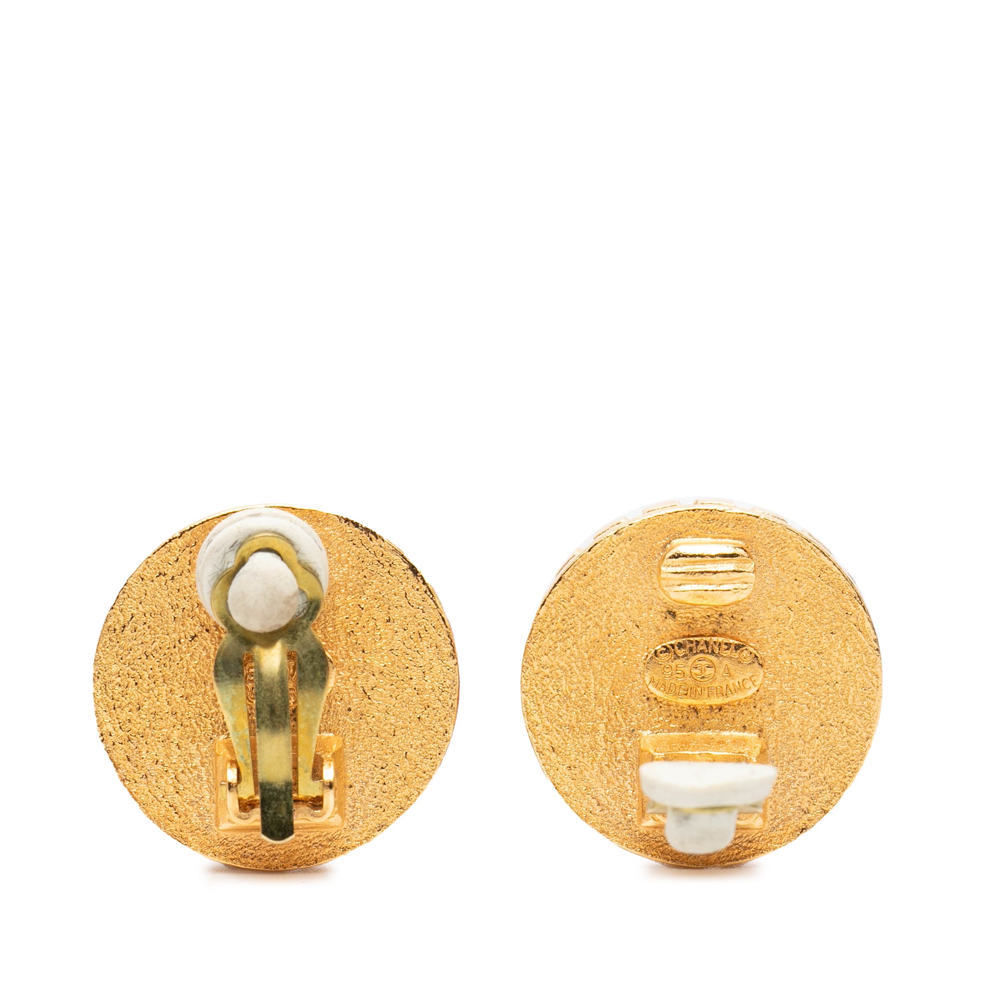 Gold Plated Coco Coin Motif Clip On Earrings - Image 3