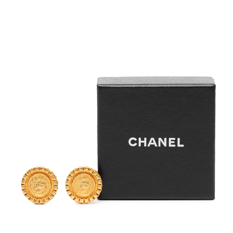 Gold Plated Coco Coin Motif Clip On Earrings - Image 4