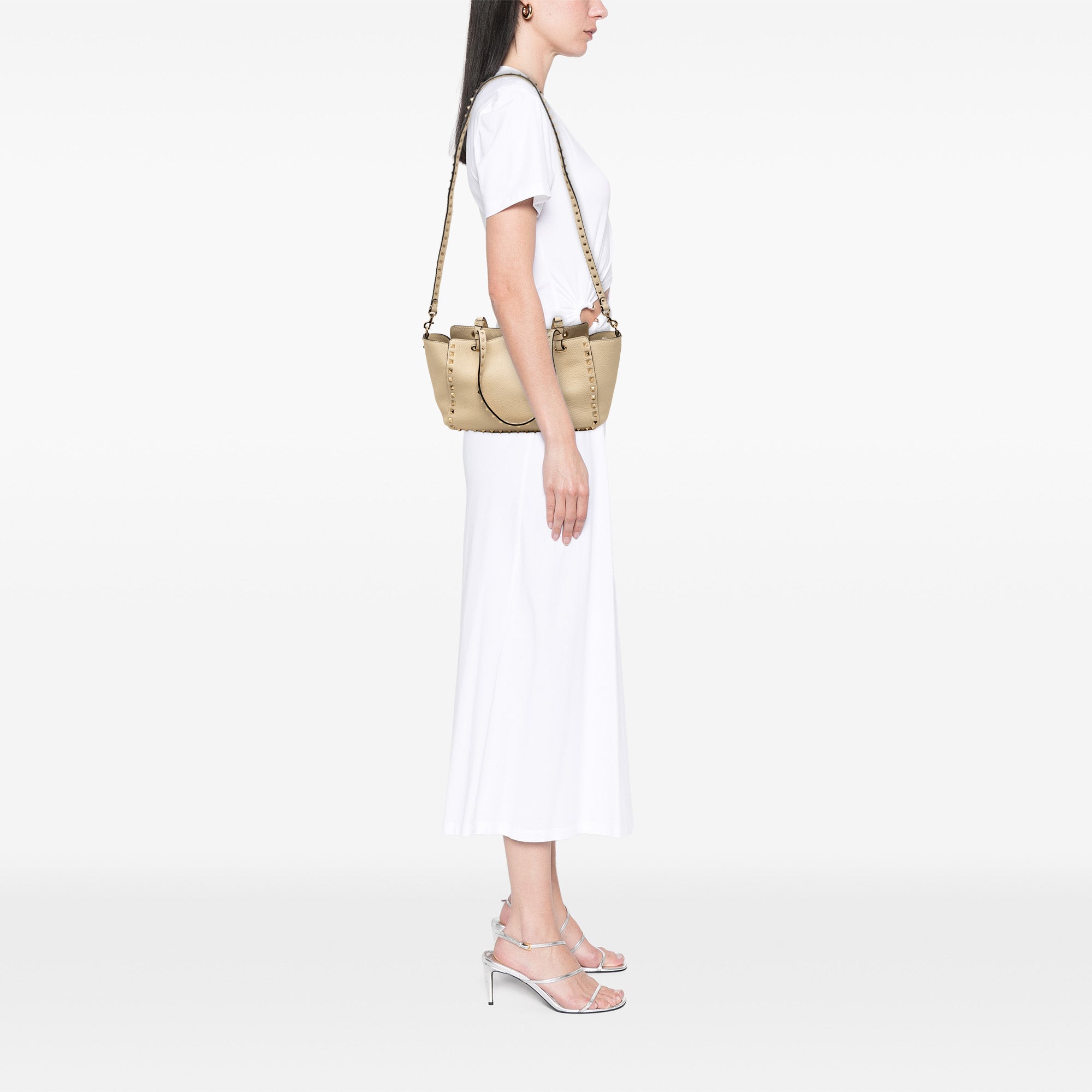 Small Grained Calfskin Rockstud Trapeze Satchel - Image 8