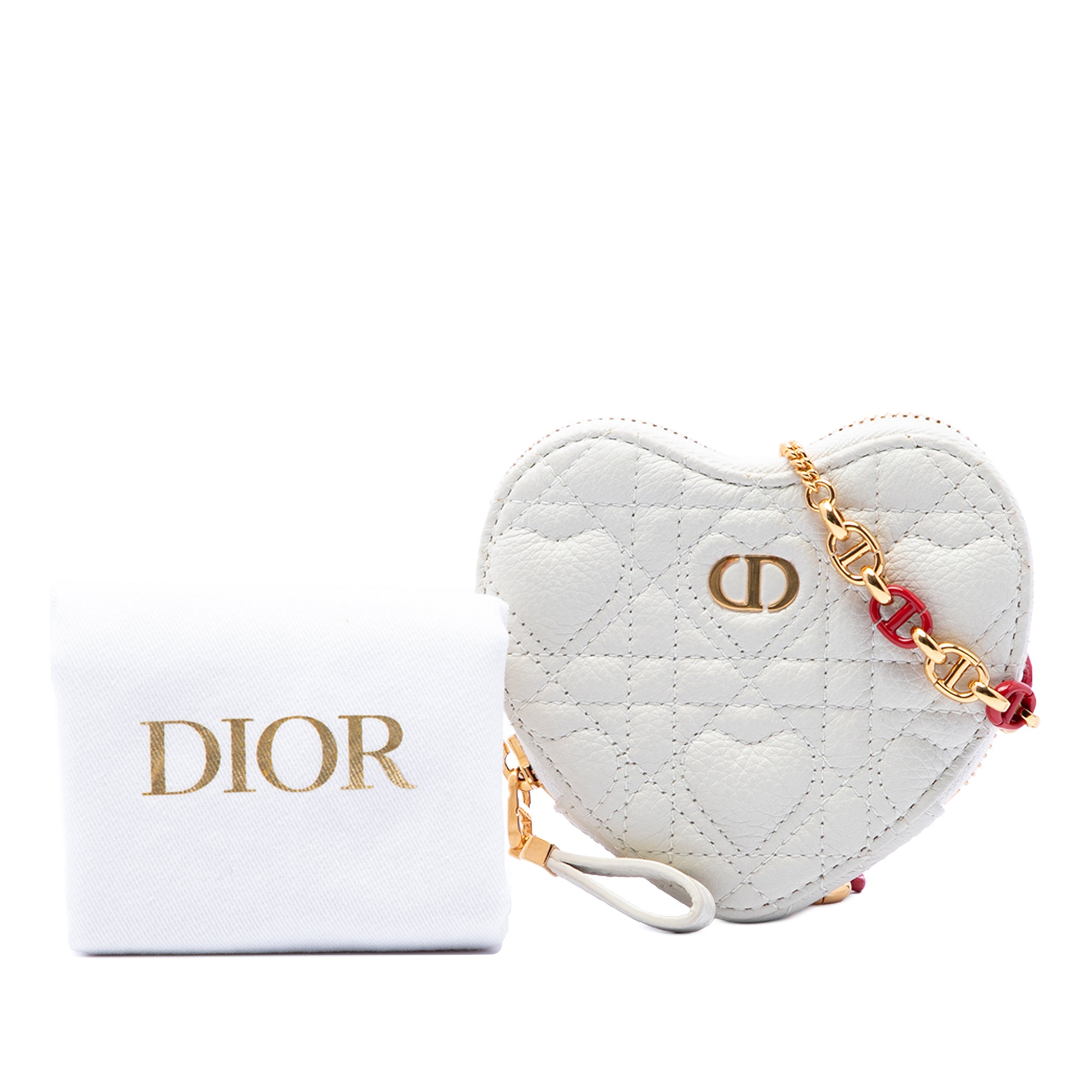 DiorAmour Calfskin Cannage Caro Heart Pouch With Chain - Image 8
