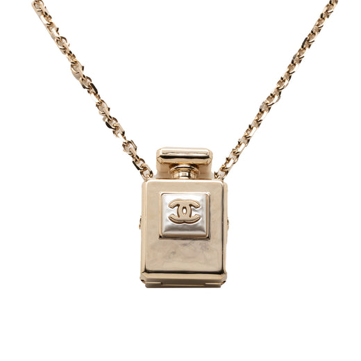 CC Gold Plated Perfume Bottle Locket Pendant Necklace - Image 1
