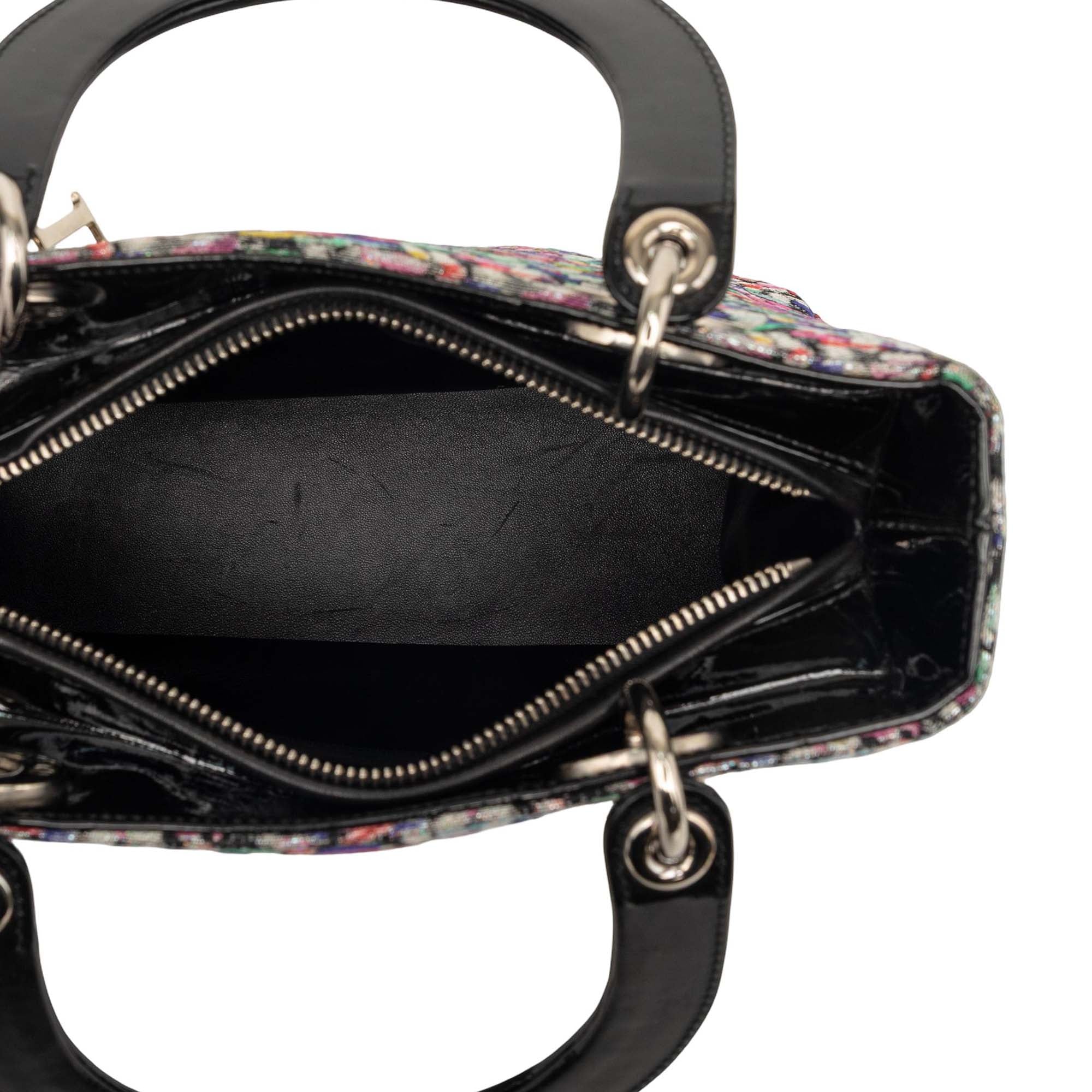 Medium Multicolor Metallic Fabric and Patent Leather Lady Dior - Image 4