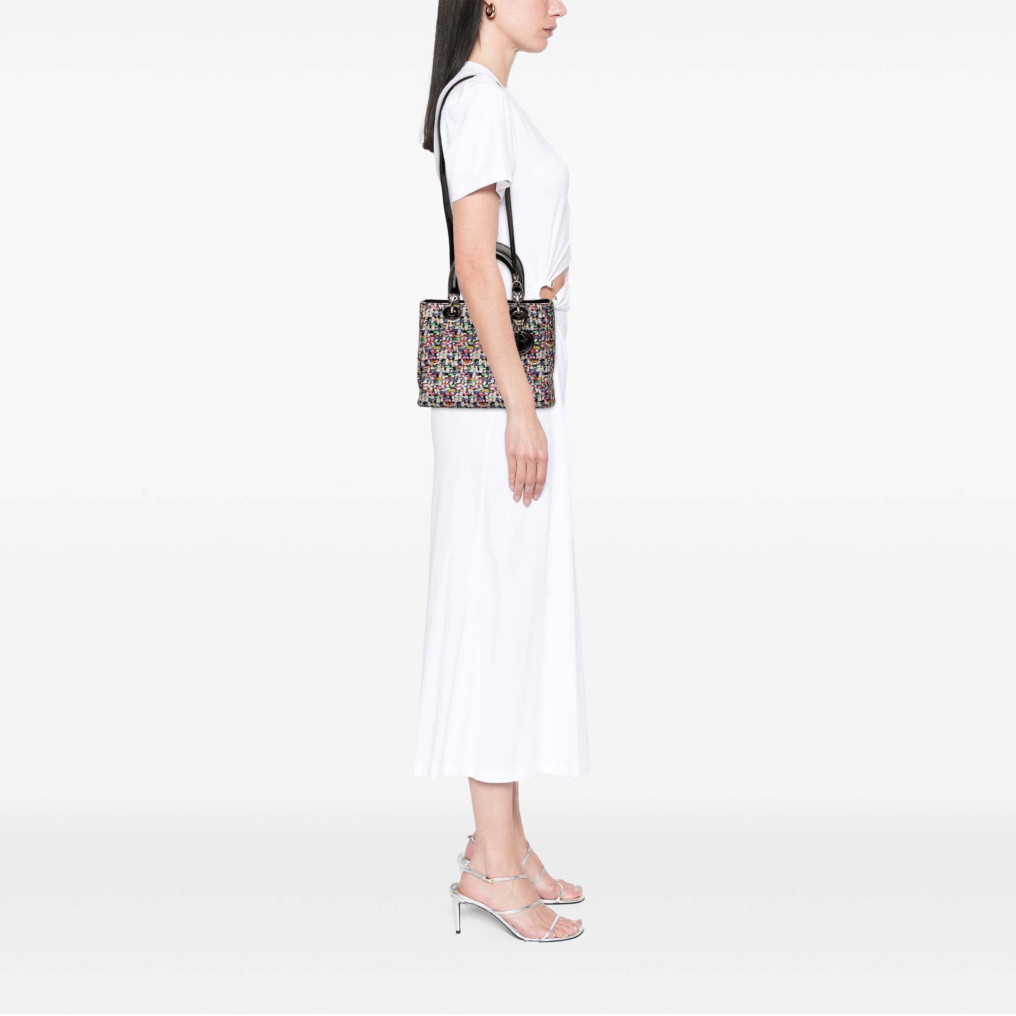 Medium Multicolor Metallic Fabric and Patent Leather Lady Dior - Image 7