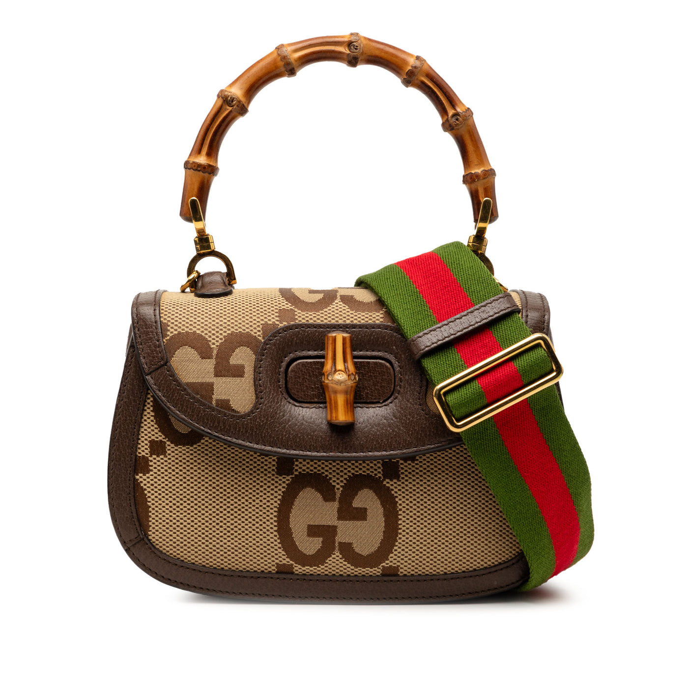 Small Jumbo GG Canvas Web Bamboo 1947 Top Handle Bag - Image 1