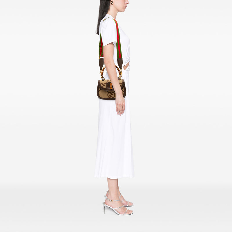 Small Jumbo GG Canvas Web Bamboo 1947 Top Handle Bag - Image 7