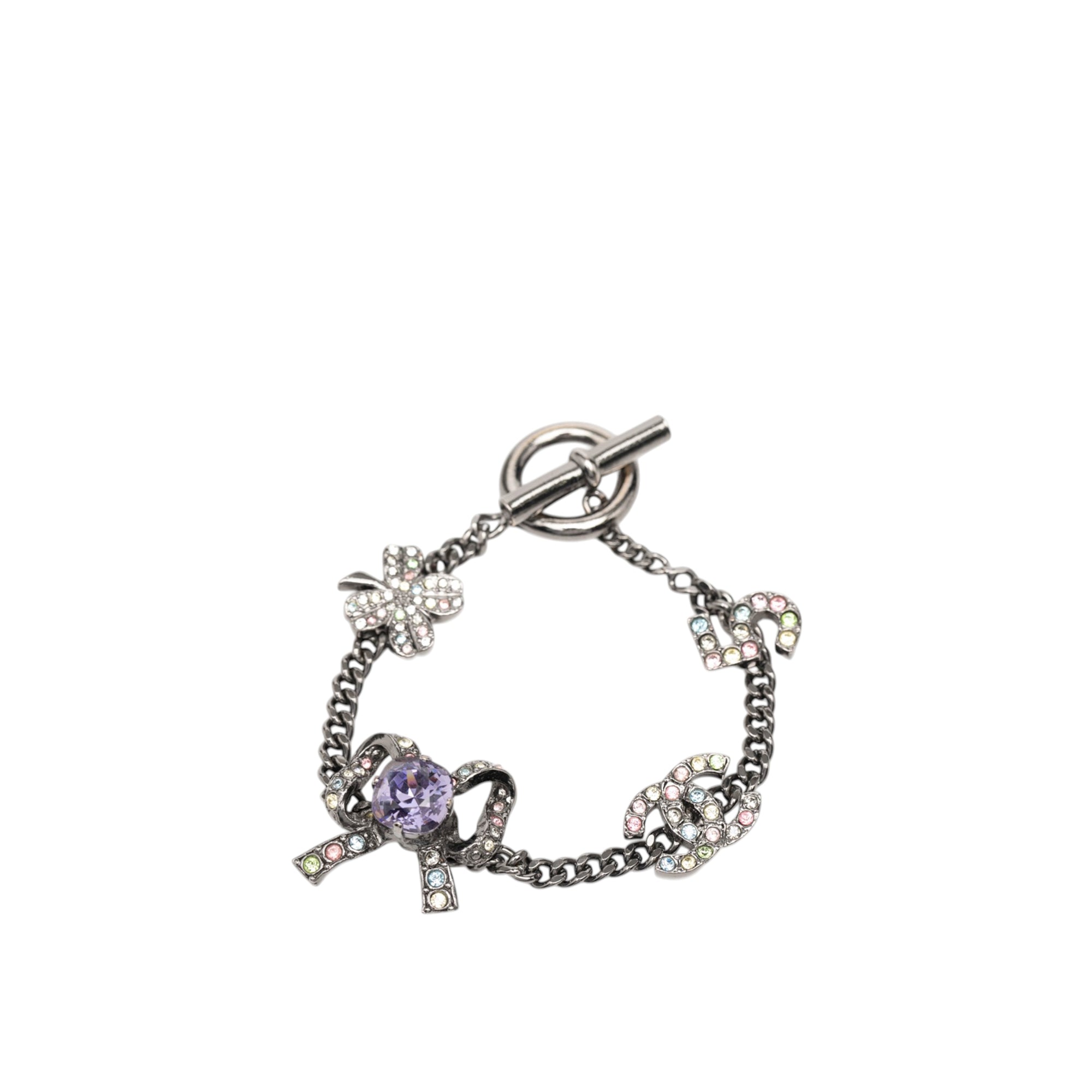 Silver Plated Crystal CC No. 5 Bow Charm Bracelet - Image 1