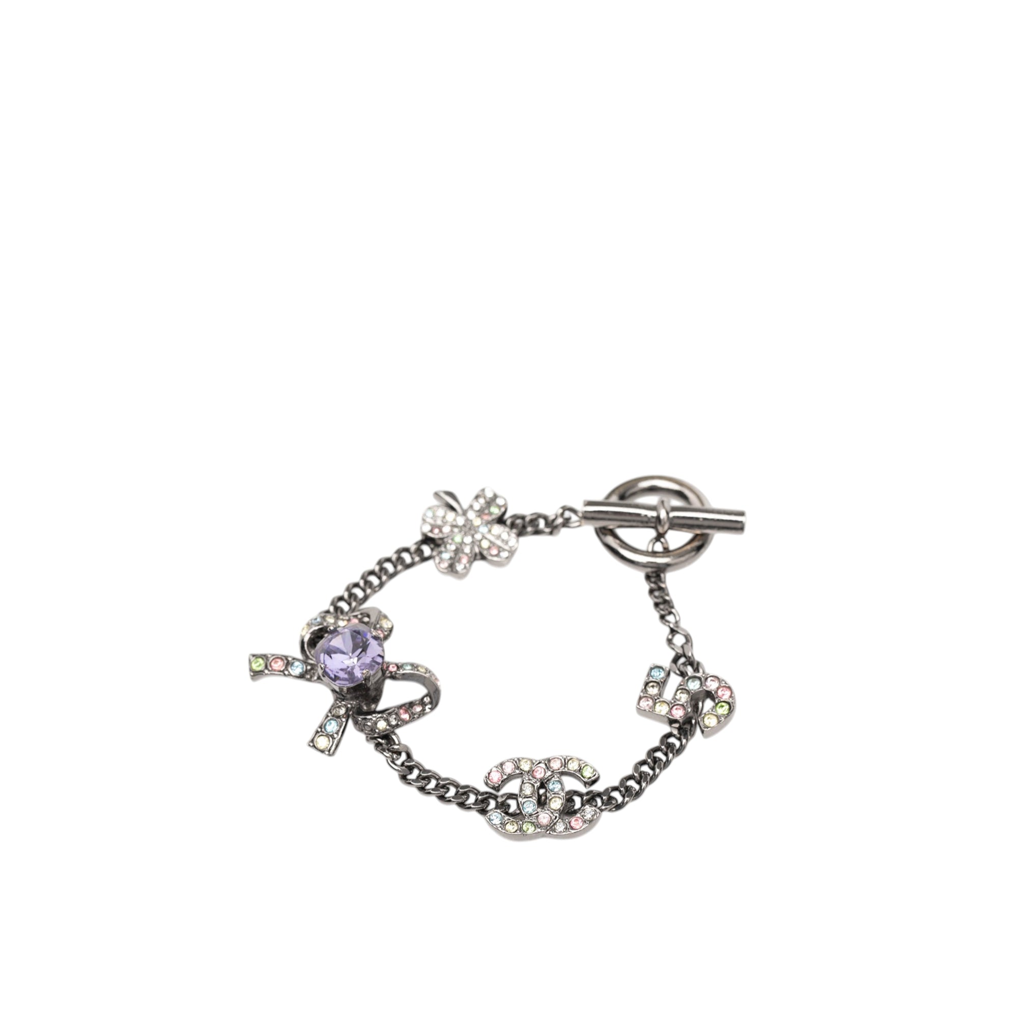 Silver Plated Crystal CC No. 5 Bow Charm Bracelet - Image 2