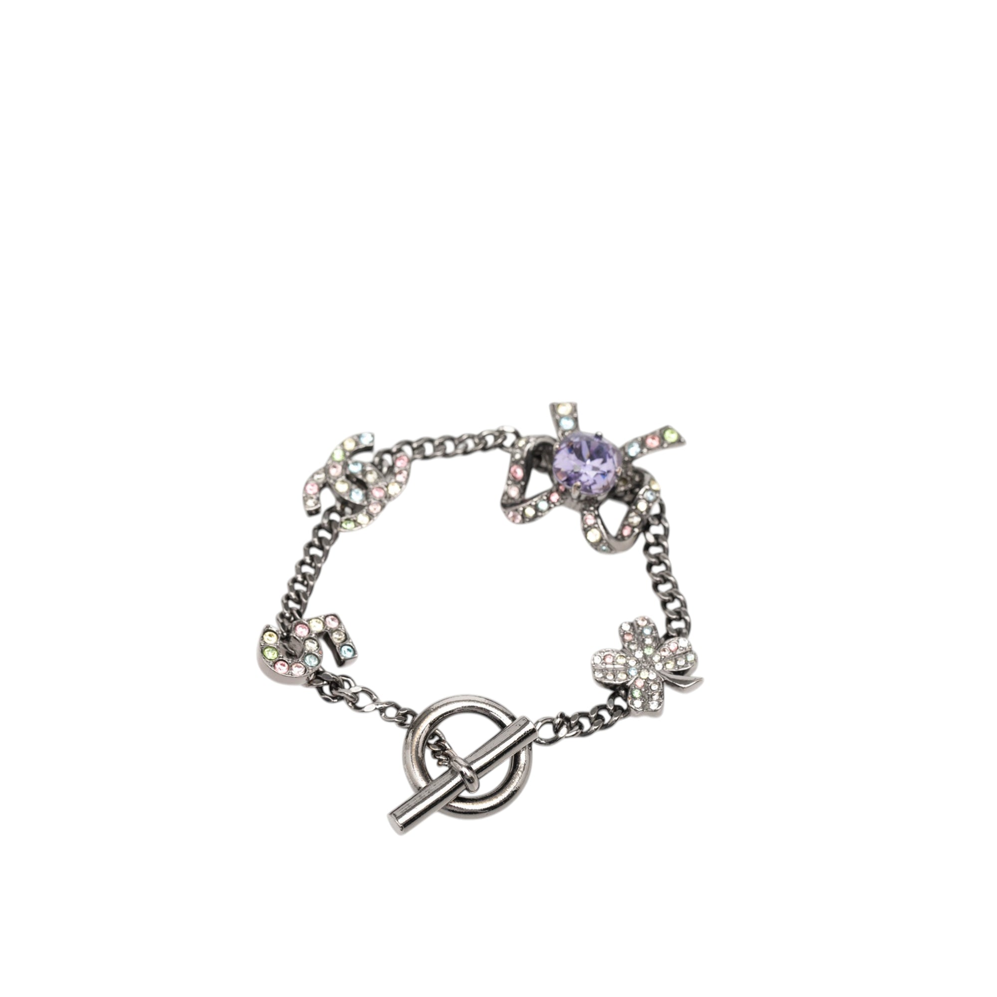 Silver Plated Crystal CC No. 5 Bow Charm Bracelet - Image 3