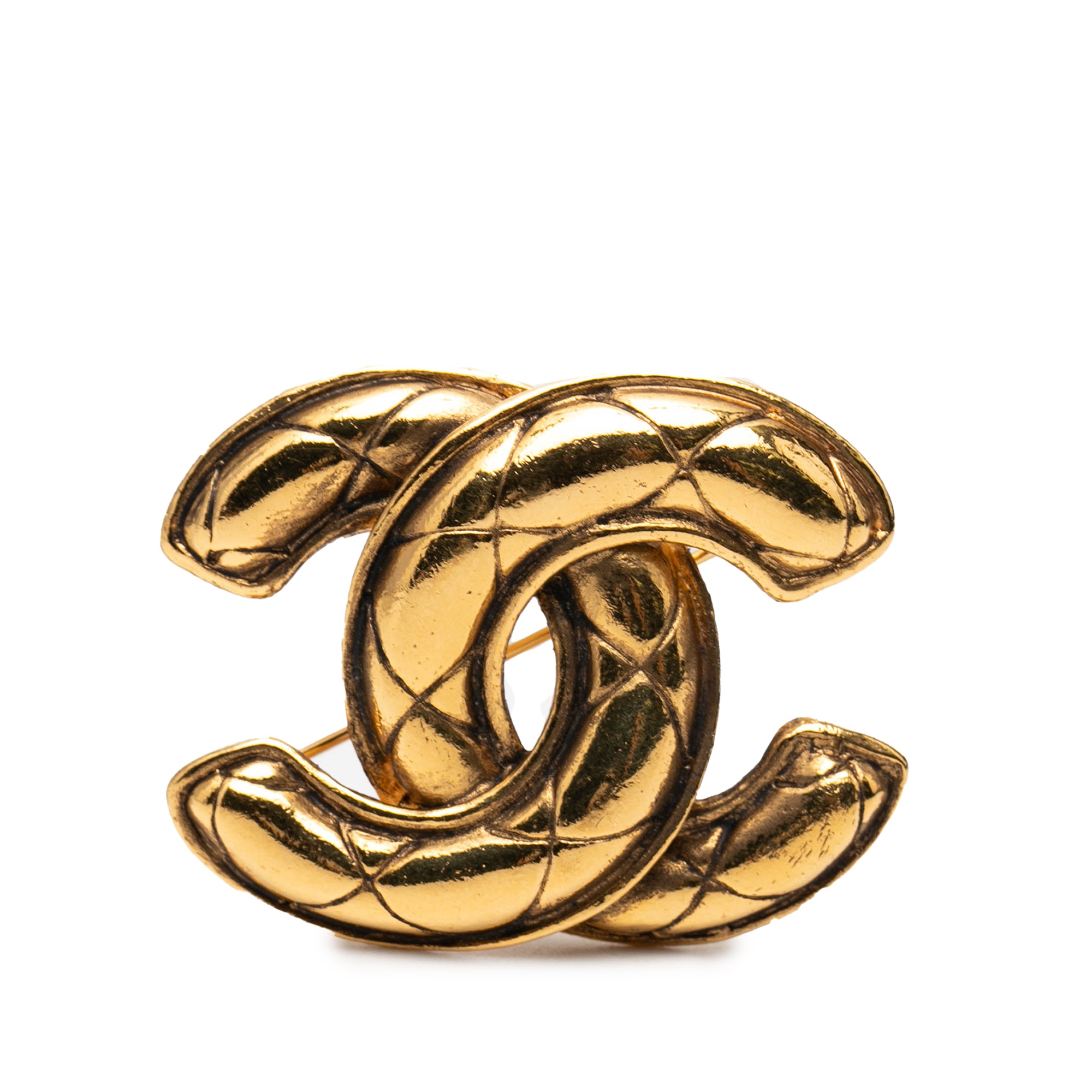 Gold Plated Quilted CC Brooch - Image 1