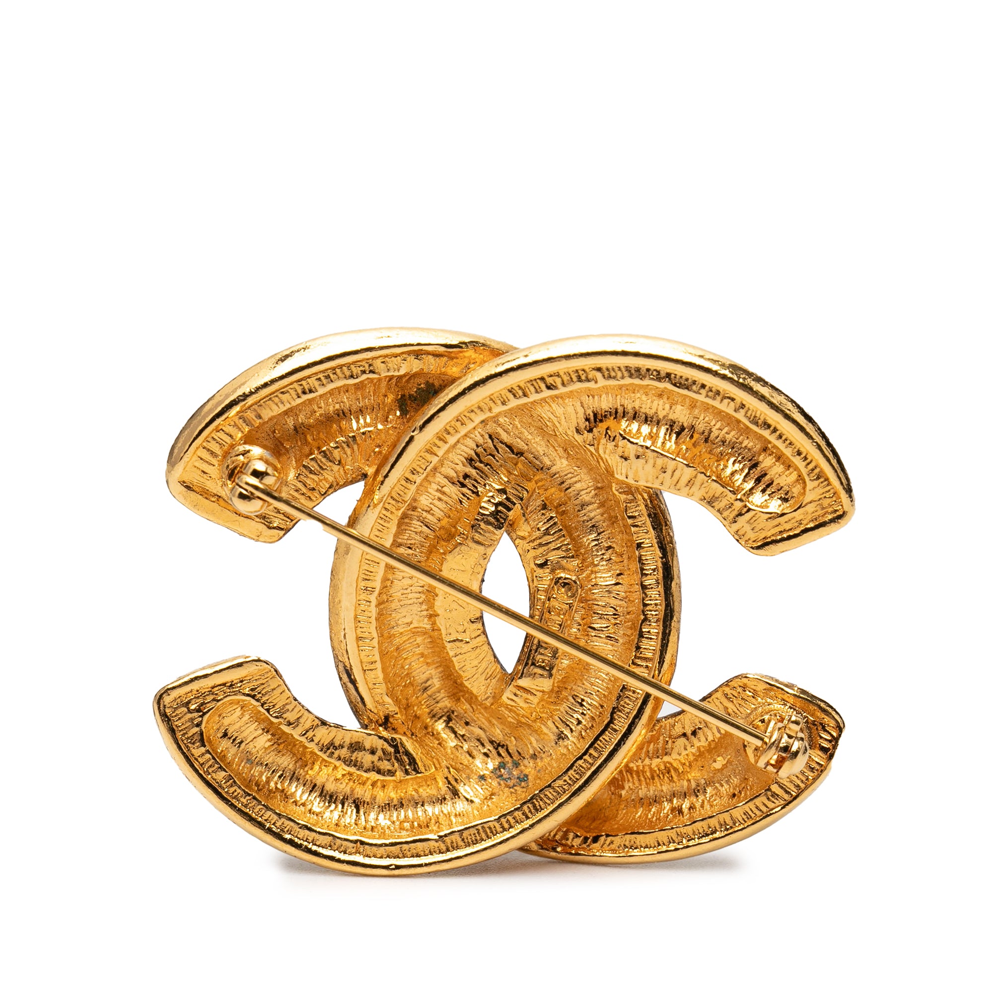 Gold Plated Quilted CC Brooch - Image 2