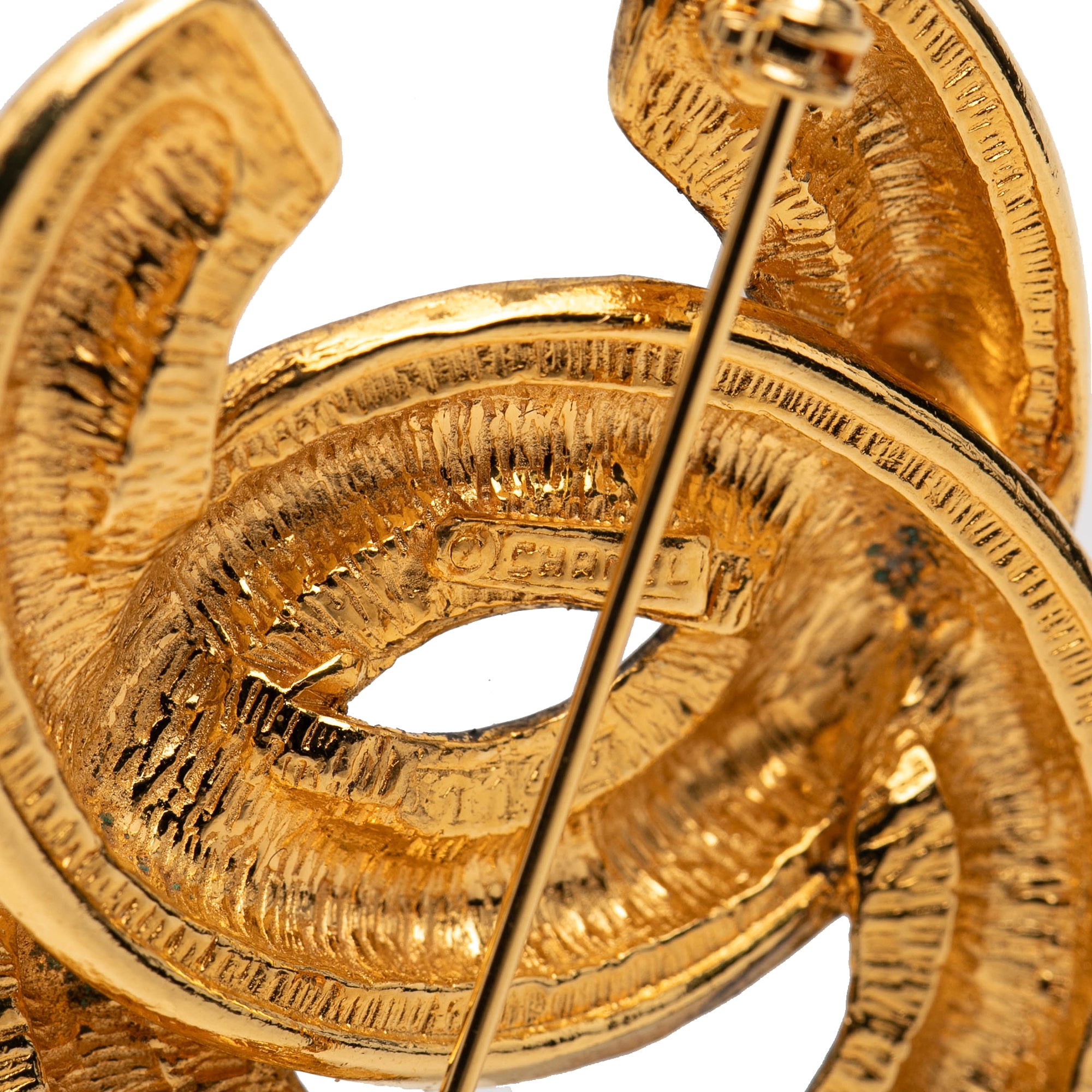 Gold Plated Quilted CC Brooch - Image 3