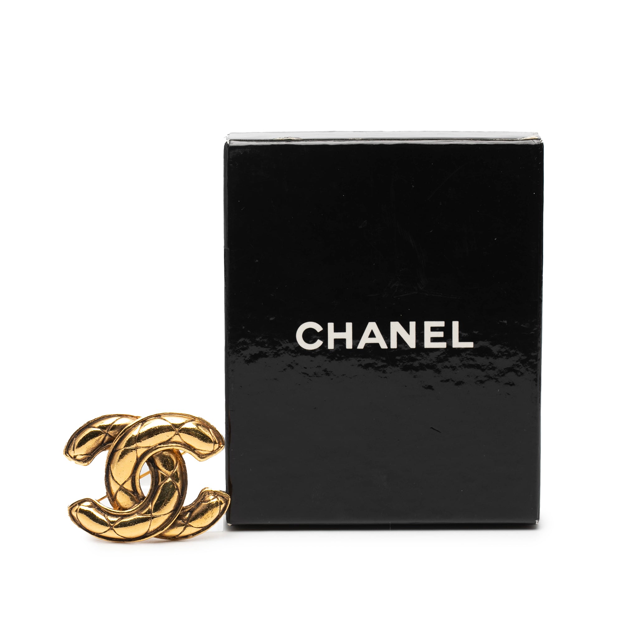 Gold Plated Quilted CC Brooch - Image 4