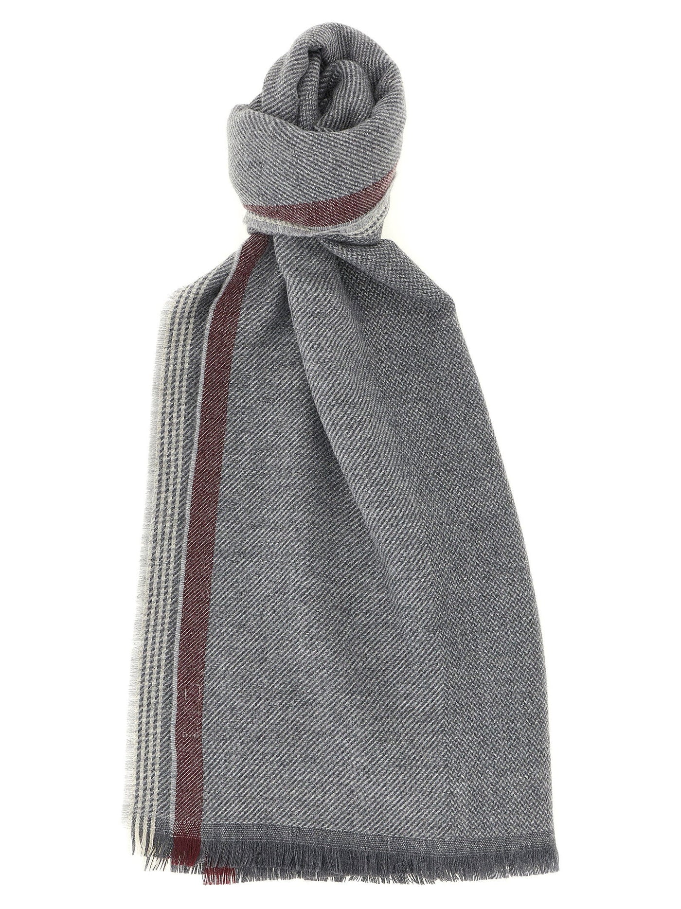 Brunello Cucinelli Diagonal Wool And Cashmere Scarf — Grey Scarfs