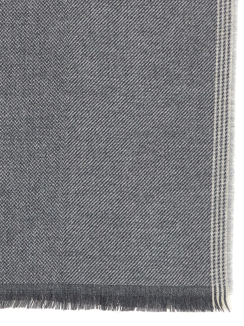 Brunello Cucinelli Diagonal Wool And Cashmere Scarf — Grey Scarfs