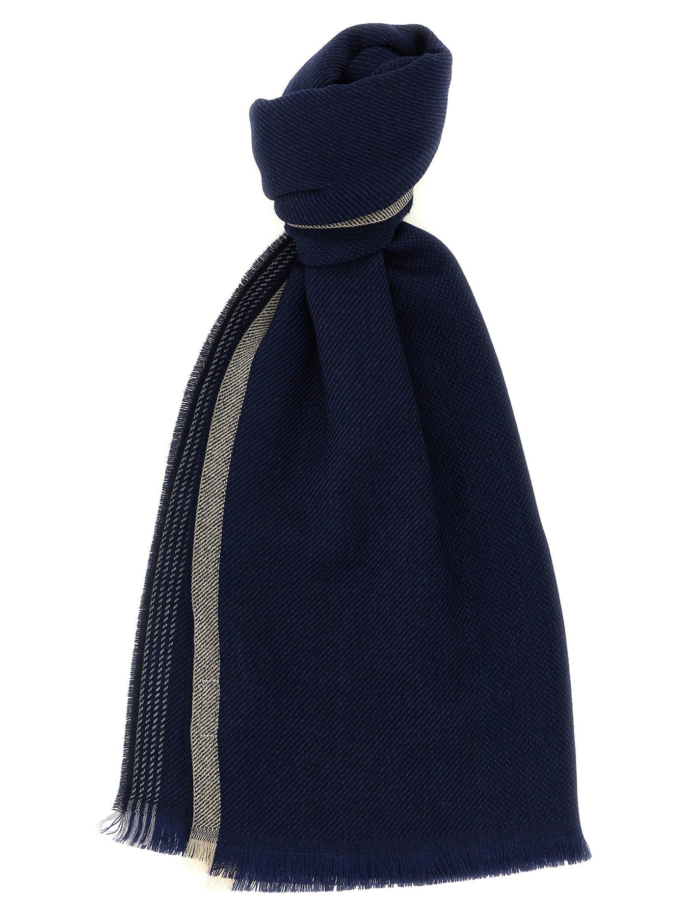 Brunello Cucinelli Scarf — Navy Wool And Cashmere Blend Scarfs