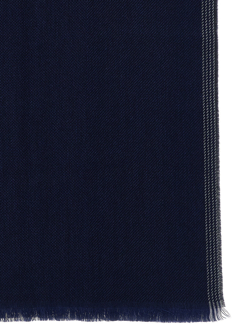 Brunello Cucinelli Scarf — Navy Wool And Cashmere Blend Scarfs