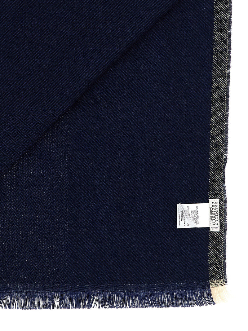Brunello Cucinelli Scarf — Navy Wool And Cashmere Blend Scarfs