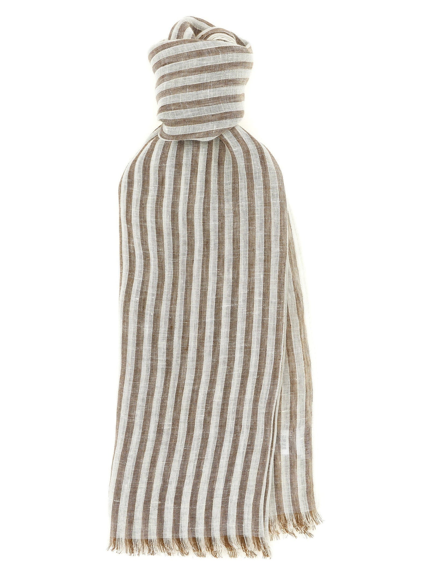 Brunello Cucinelli Striped Linen With Lamé Scarf — Beige Thread Scarfs