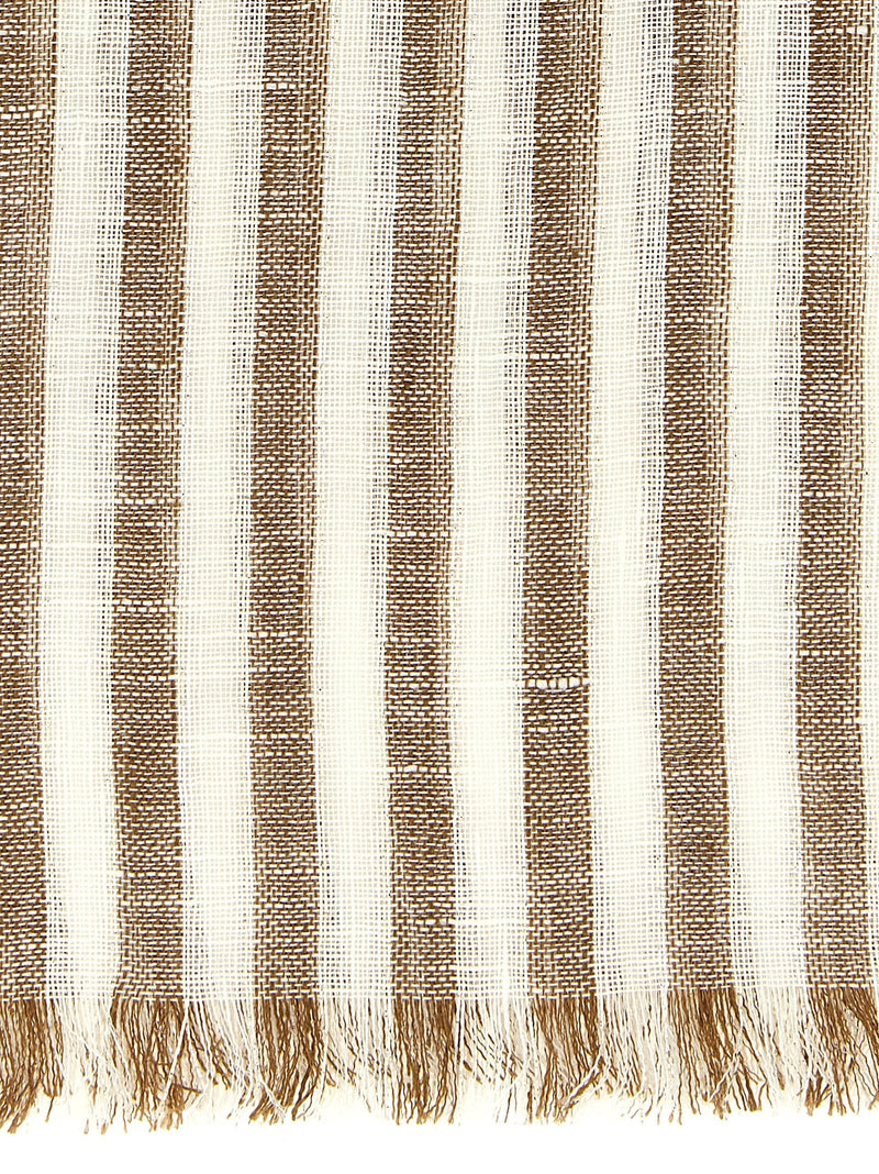 Brunello Cucinelli Striped Linen With Lamé Scarf — Beige Thread Scarfs